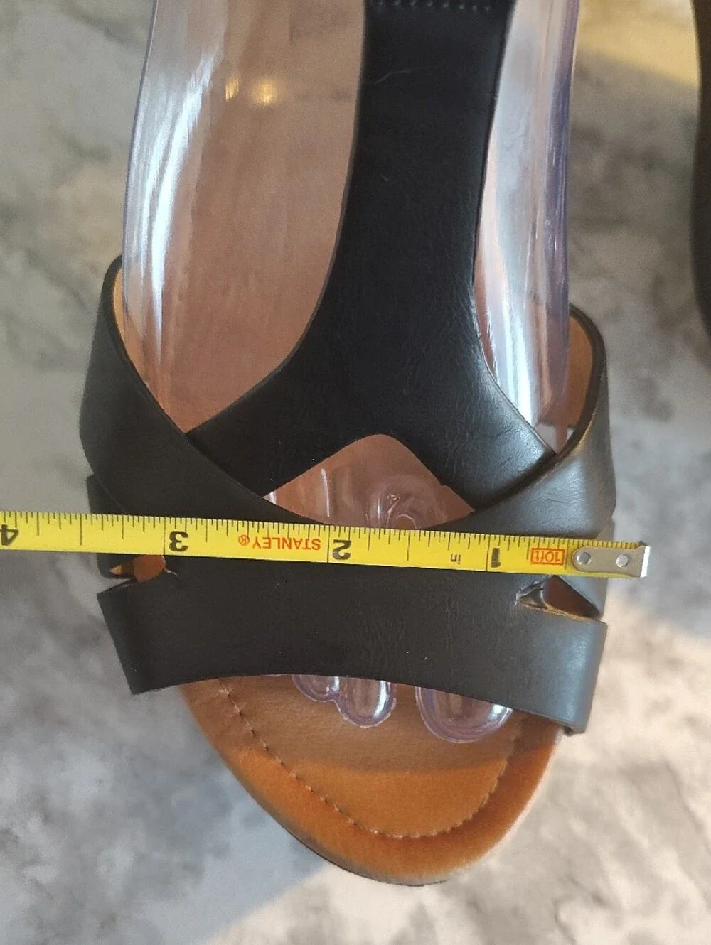 Black T-Strap Platform Sandals with Gold Buckle